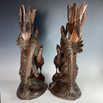 Signed 19th c. Pair (2) HC Black Forest 13+" Tall Epergne Stands, Candle Holder or Create Lamps