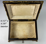 Antique French Napoleon III Kingwood Parquet Jewelry Box, Chest, Lock and Key