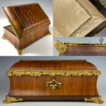 Antique French Napoleon III Kingwood Parquet Jewelry Box, Chest, Lock and Key