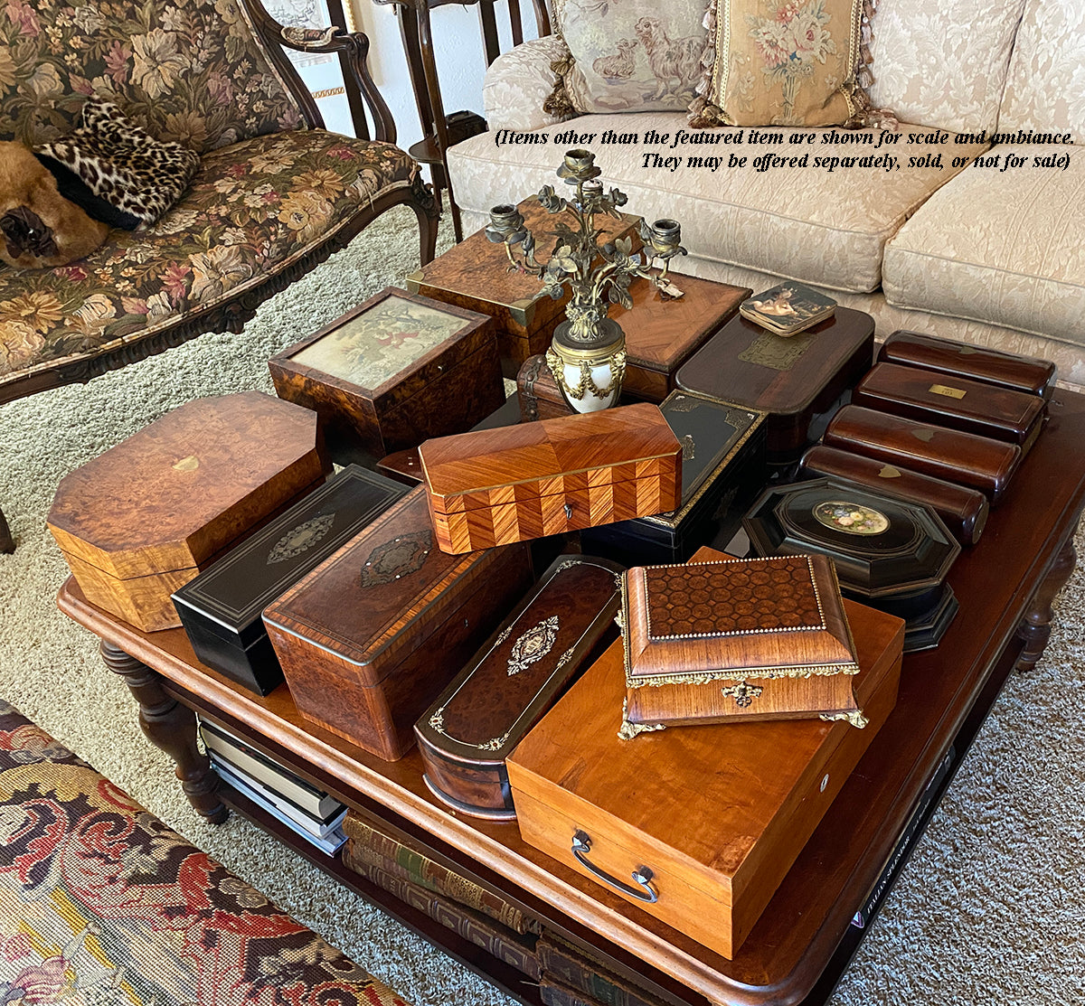 Antique French Napoleon III Kingwood Parquet Jewelry Box, Chest, Lock and Key