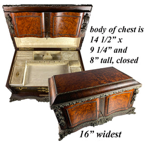 Superb Antique French 16" Large Jewelry Chest, Box, 4 Drawers,Napoleon III Era, Alphonse GIROUX