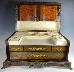 Superb Antique French 16" Large Jewelry Chest, Box, 4 Drawers,Napoleon III Era, Alphonse GIROUX