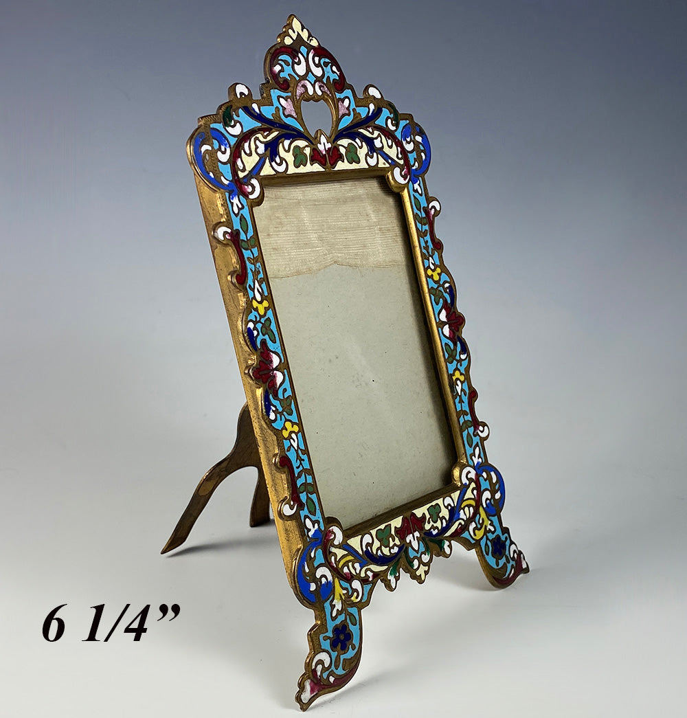 Antique French Champleve Kiln-fired Enamel Easel Frame, Carte de Visite, Napoleon III