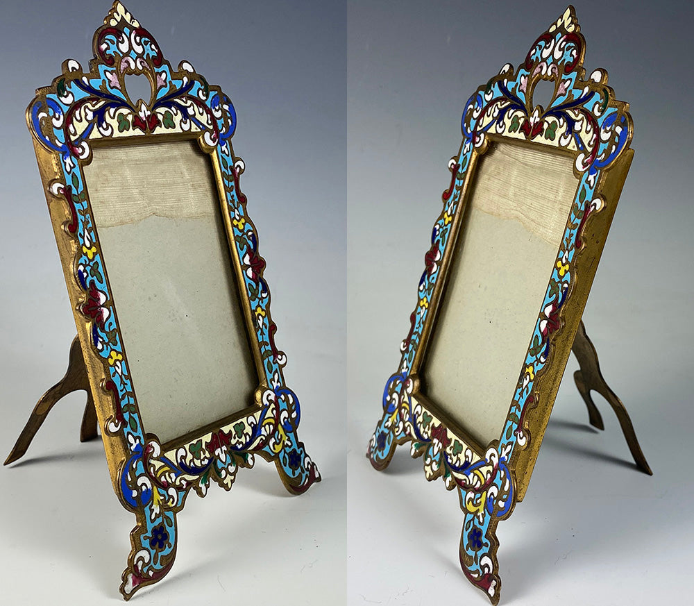 Antique French Champleve Kiln-fired Enamel Easel Frame, Carte de Visite, Napoleon III