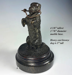 Antique French Bronze Begging Dog Pocket Watch Holder, Stand, Marble Base