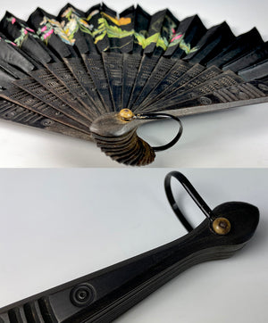 Antique French Hand Painted Silk and Wood Hand Fan 28cm Guards, c.1890-1910