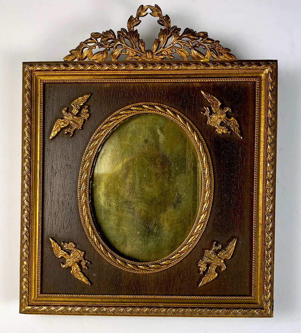 Antique French Empire Frame, Napoleonic Eagle Applique (4), Wreath Top, Easel Back