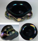 Antique Art Nouveau Bohemian HARRACH Iridescent Blown and Enameled Glass Jardinaire, Centerpiece