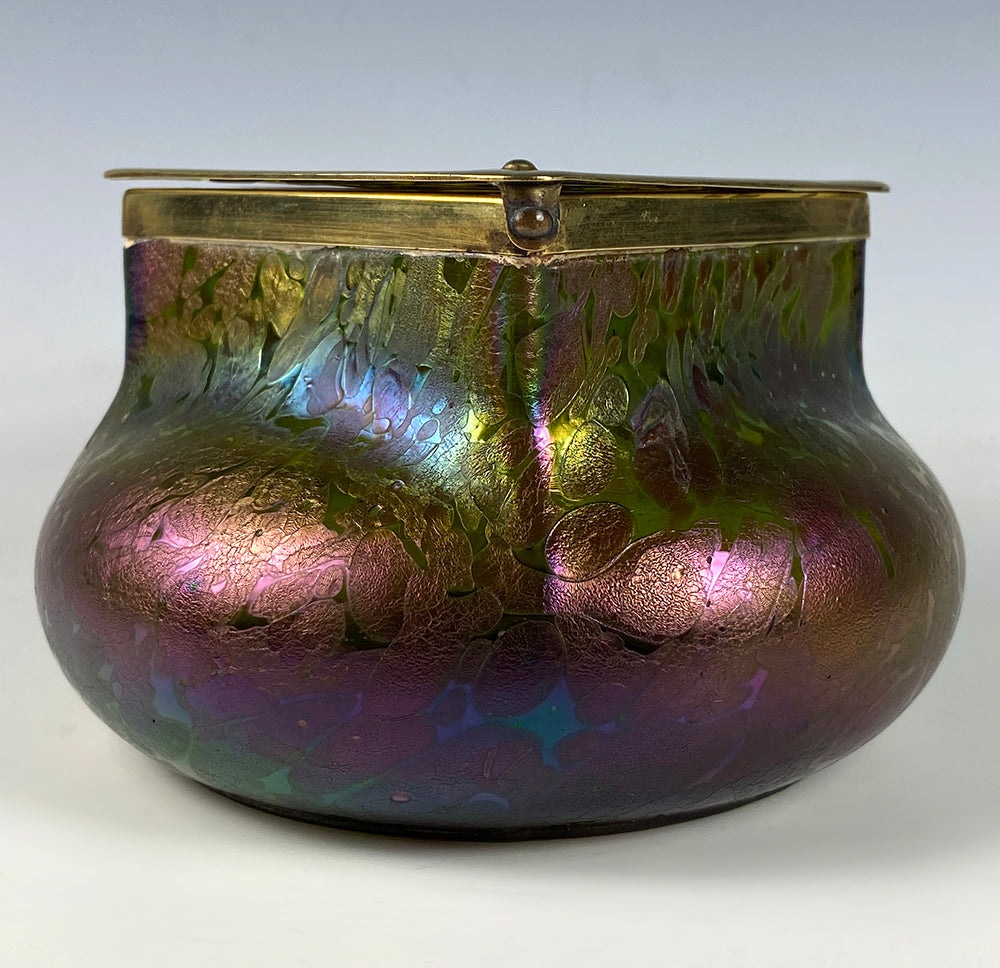 RARE Antique Art Nouveau Iridescent Glass Powder Jar, Jewelry Box