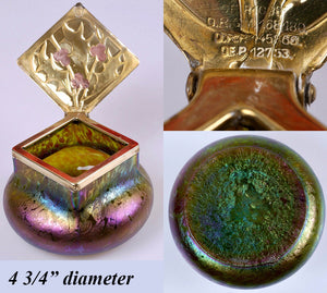 RARE Antique Art Nouveau Iridescent Glass Powder Jar, Jewelry Box by Josef Rindskopf’s Sohne AG