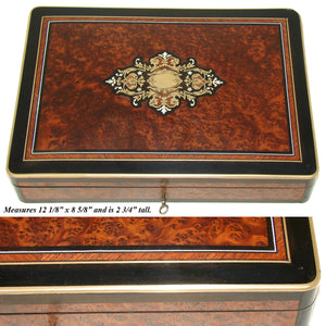 Antique French Napoleon III Era 12" Boulle Gaming or Card Playing Box, c.1850, Gaming Tokens