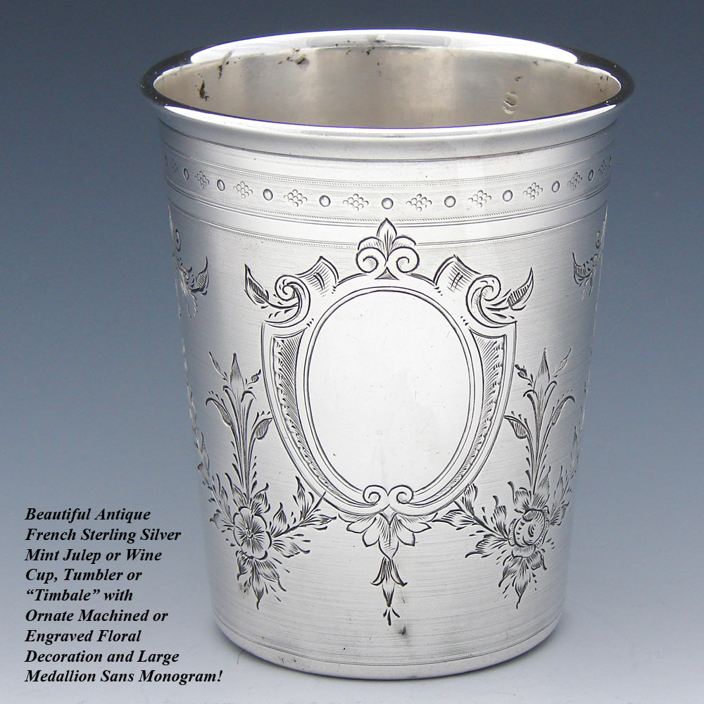 Gorgeous Antique French Sterling Silver Wine or Mint Julep Cup, Tumbler or Timbale