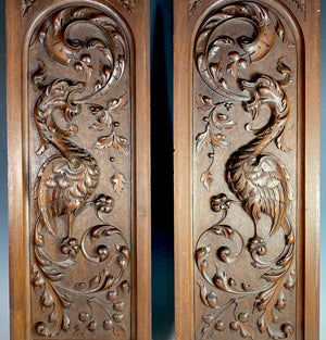 Antique French Carved Cabinet Panels, (2) Architectural Salvage Neo-renaissance with Griffon