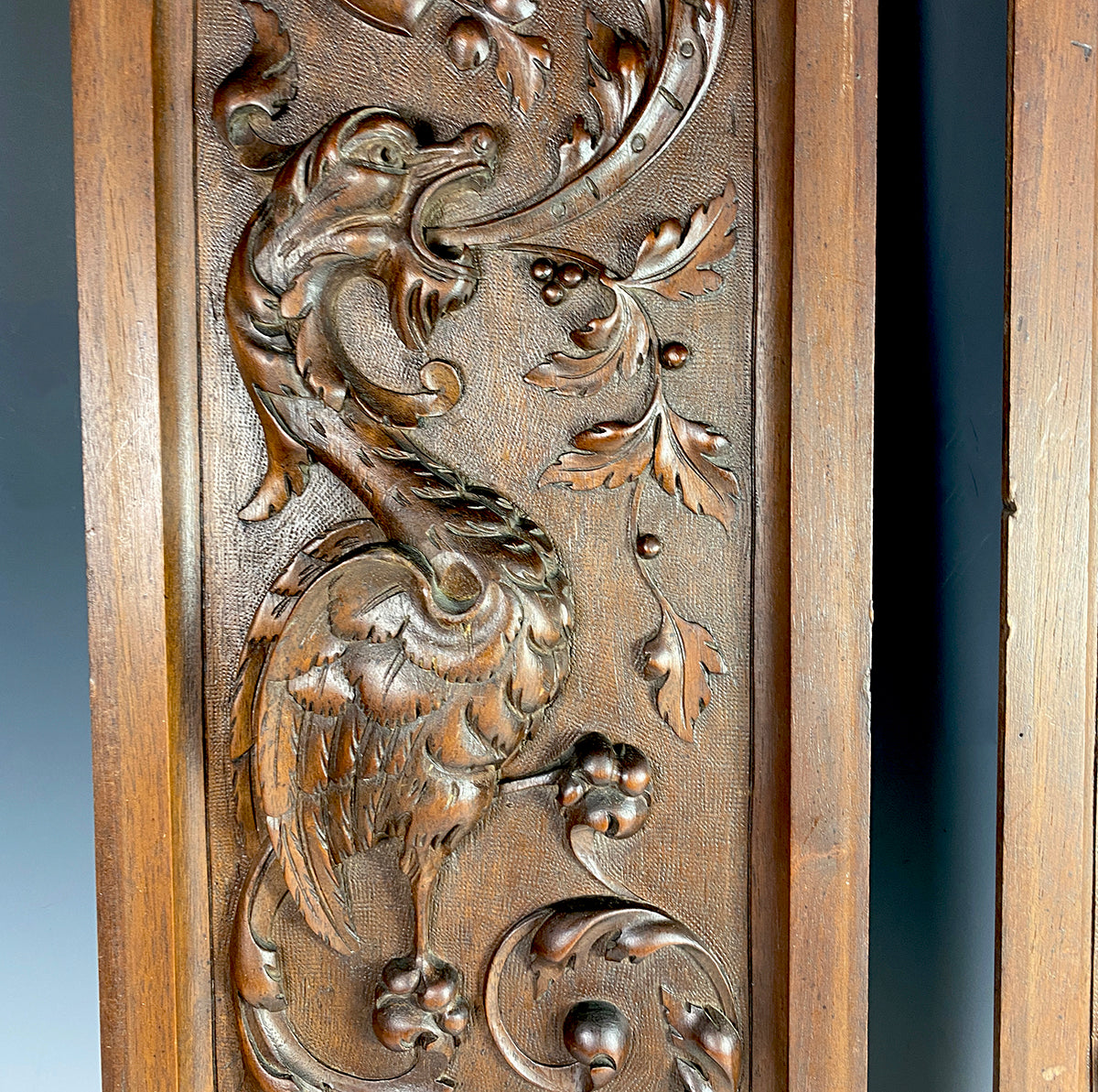 Antique French Carved Cabinet Panels, (2) Architectural Salvage Neo-renaissance with Griffon