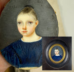 Antique French Portrait Miniature of a Beautiful child, Young Girl, c.1836, Id'd Charlotte de Bremoy