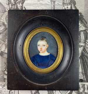 Antique French Portrait Miniature of a Beautiful child, Young Girl, c.1836, Id'd Charlotte de Bremoy