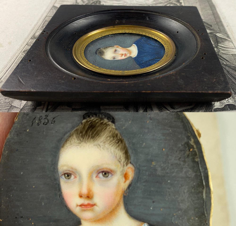 Antique French Portrait Miniature of a Beautiful child, Young Girl, c.1836, Id'd Charlotte de Bremoy