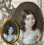 Stunning Beautiful Young French Girl c.1810-20 Portrait Miniature, Brunette Empire Gown