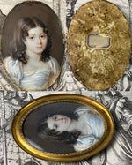 Stunning Beautiful Young French Girl c.1810-20 Portrait Miniature, Brunette Empire Gown