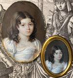 Stunning Beautiful Young French Girl c.1810-20 Portrait Miniature, Brunette Empire Gown