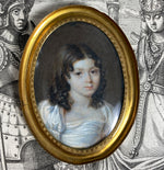 Stunning Beautiful Young French Girl c.1810-20 Portrait Miniature, Brunette Empire Gown