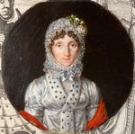 Antique French Portrait Miniature, Post Revolutionary Royalist, Lace Bonnet, Ermine Collar