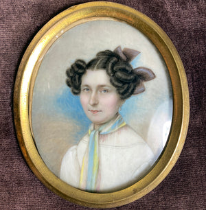 Antique Vienna Austria c.1830s Portrait Miniature, Beautiful Woman, Dore Bronze Frame