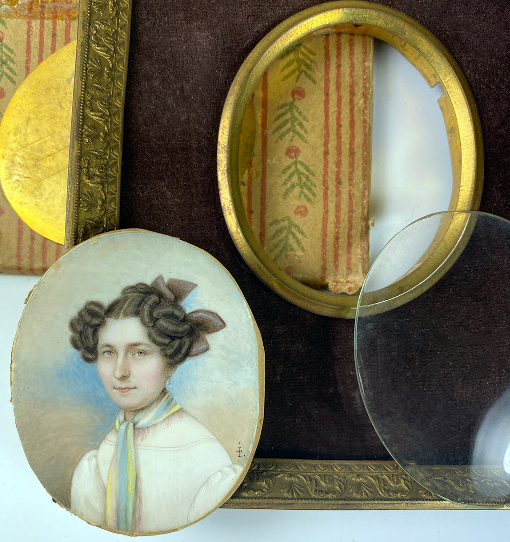 Antique Vienna Austria c.1830s Portrait Miniature, Beautiful Woman, Dore Bronze Frame