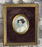 Antique Vienna Austria c.1830s Portrait Miniature, Beautiful Woman, Dore Bronze Frame