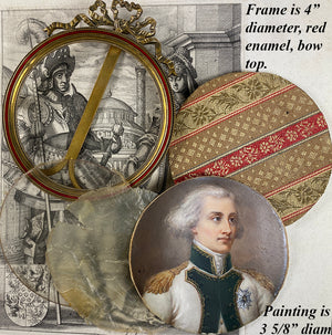 Antique c.1810 French Portrait Miniature, Officer, Legion of Honor Medal in Enamel Frame