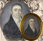 Antique French Portrait Miniature of a Gentleman, c.1820, Grisaille Gouache, in Frame