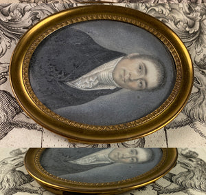 Antique French Portrait Miniature of a Gentleman, c.1820, Grisaille Gouache, in Frame