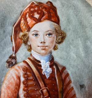 Antique Prussian Portrait Miniature of a Child, Russian or Hussar Uniform, Blond Blue-eyed Boy