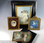 Superb Antique French Miniature Painting, Portrait in Interior, Incredible Detail, Bronze Frame