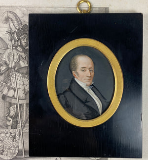 Antique French Empire Portrait Miniature of a Gentleman, c.1810-20, Dore Bronze and Wood Frame