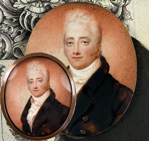 Antique Continental Portrait Miniature, c.1820-30, Blond Gentleman with Gray Eyes