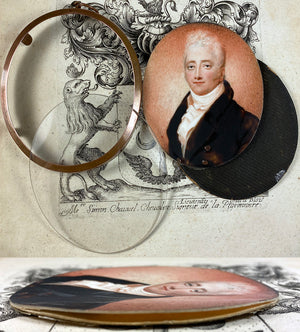 Antique Continental Portrait Miniature, c.1820-30, Blond Gentleman with Gray Eyes