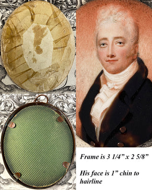 Antique Continental Portrait Miniature, c.1820-30, Blond Gentleman with Gray Eyes