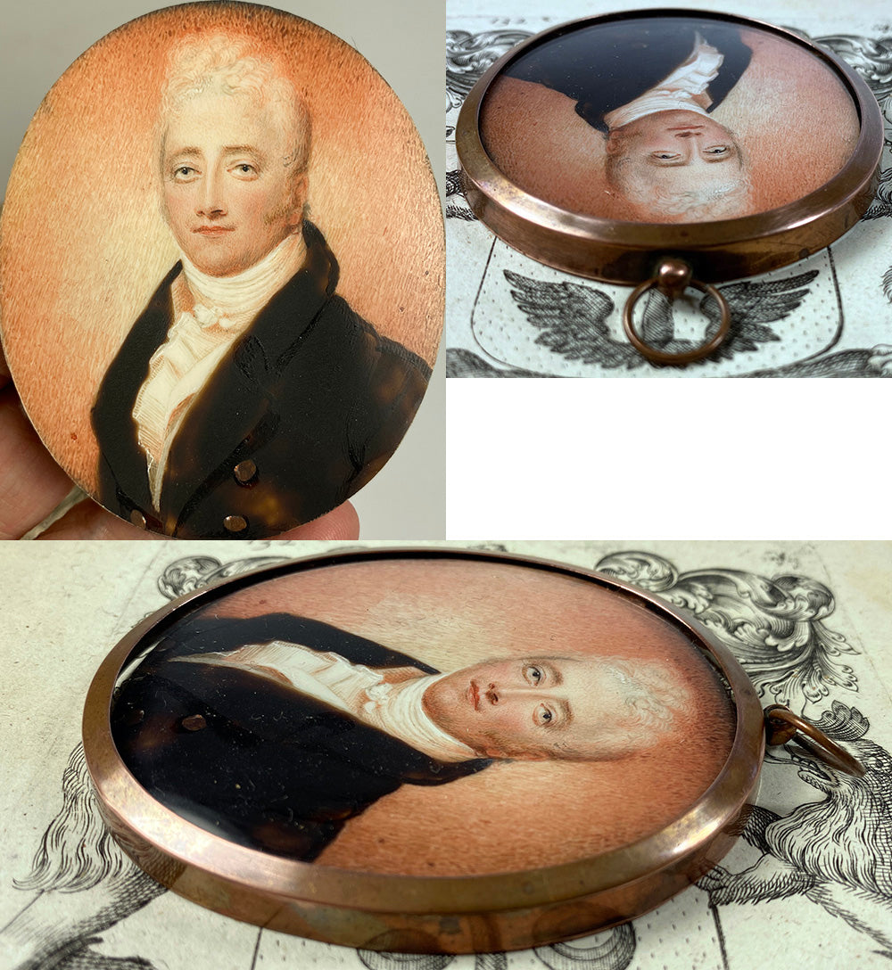 Antique Continental Portrait Miniature, c.1820-30, Blond Gentleman with Gray Eyes