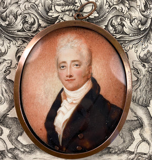 Antique Continental Portrait Miniature, c.1820-30, Blond Gentleman with Gray Eyes