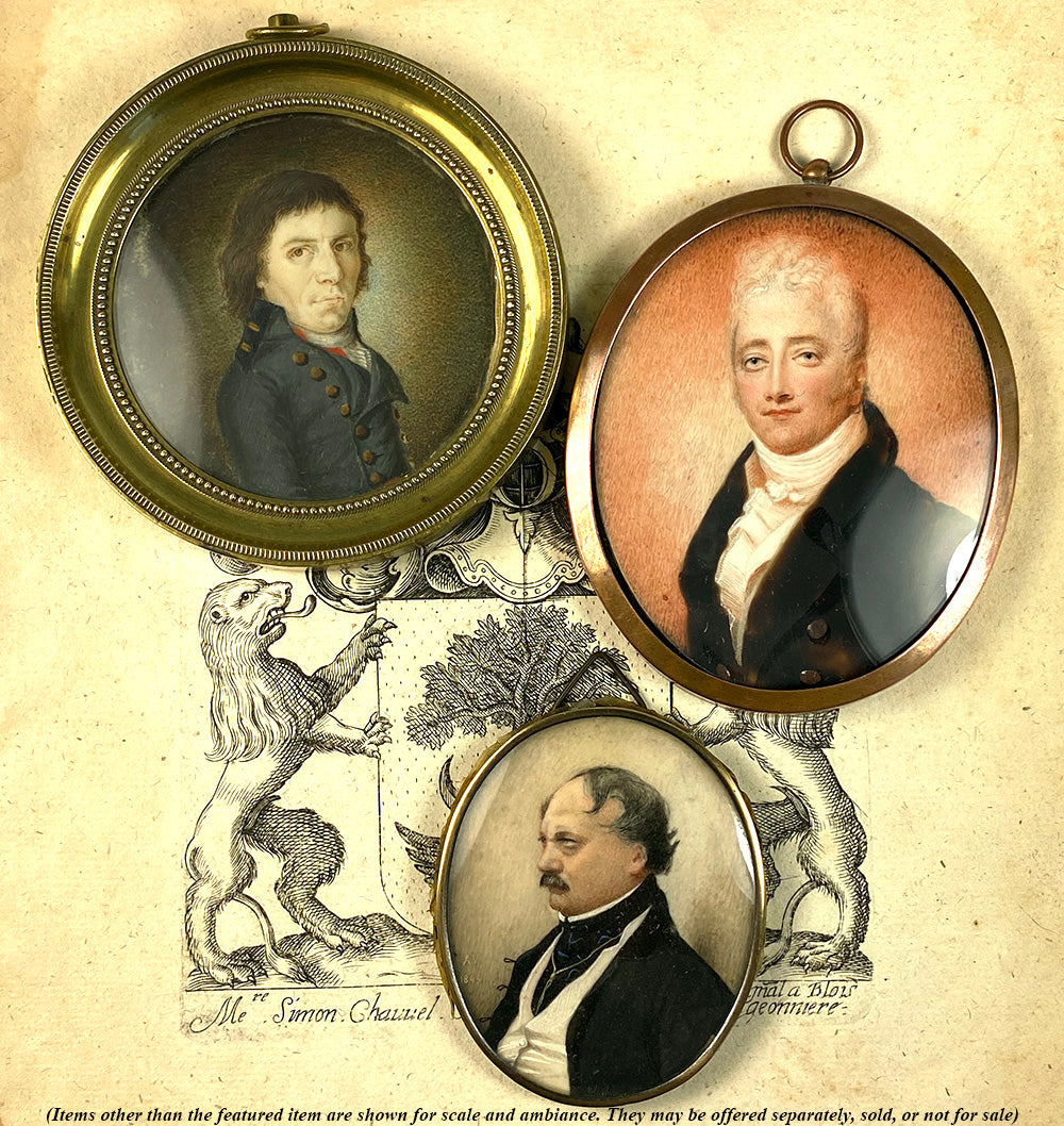 Antique French Portrait Miniature, Signed, Dated 1849, Distinguished Gentleman