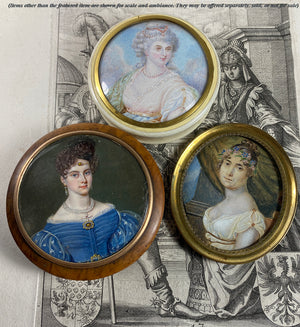 Antique French Portrait Miniature Woman, Louis XVI Era, Ivory Snuff Box c. 1770-1840