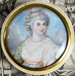 Antique French Portrait Miniature Woman, Louis XVI Era, Ivory Snuff Box c. 1770-1840