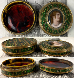 Antique French Vernis Martin Snuff Box, Portrait Miniature Oil Painting on Porcelain