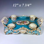 Antique French 19th c. French Old Paris Porcelain, Hand Painted Desk Ink Stand Inkwell Ink Well