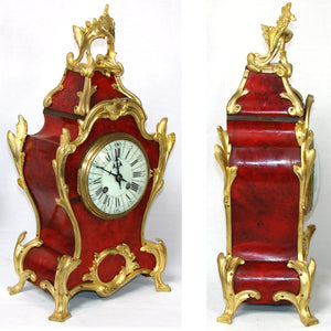 Rare Antique French Boulle Mantel Clock & Candelabra Garniture Set, Ornate Bronze Accenting