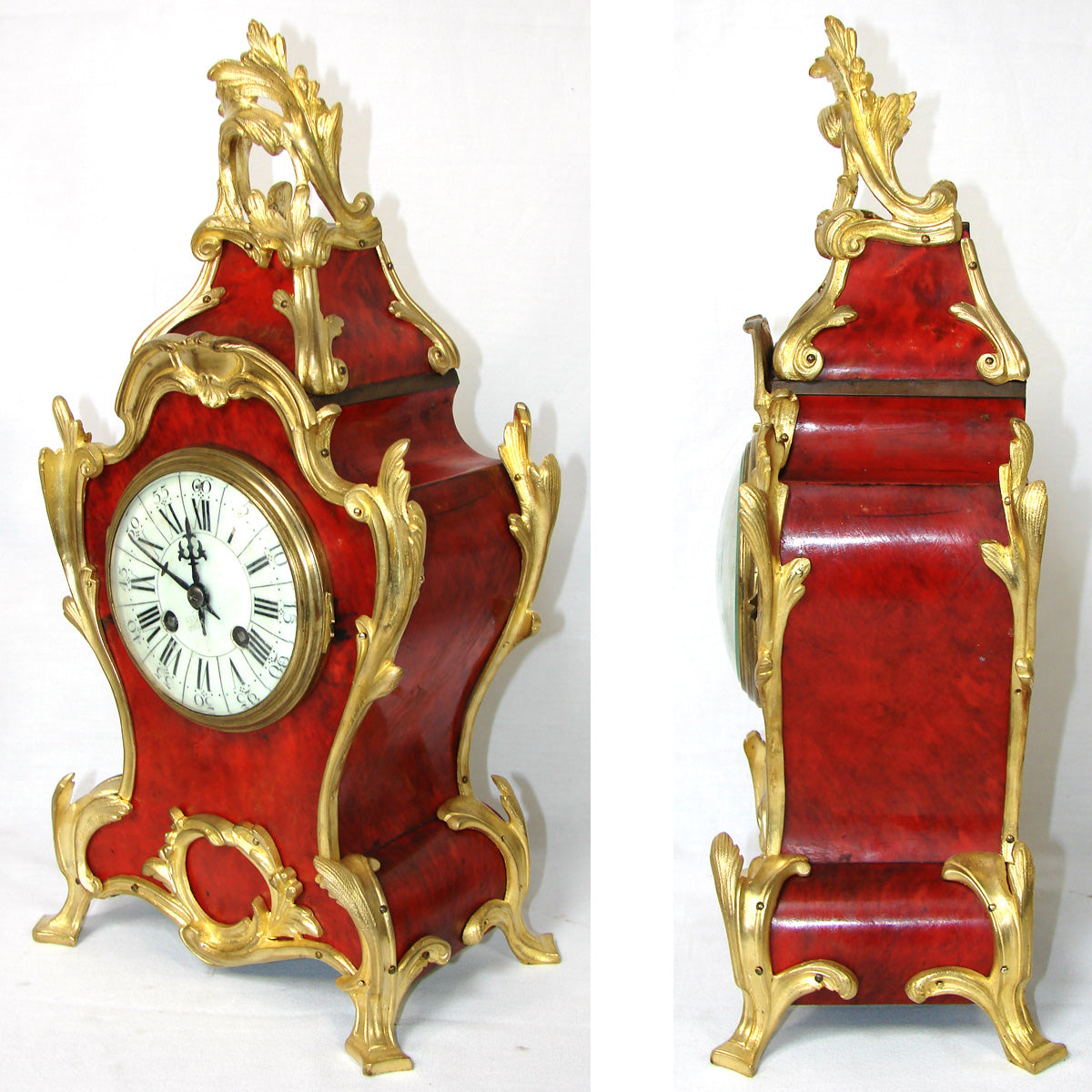 Rare Antique French Boulle Mantel Clock & Candelabra Garniture Set, Ornate Bronze Accenting