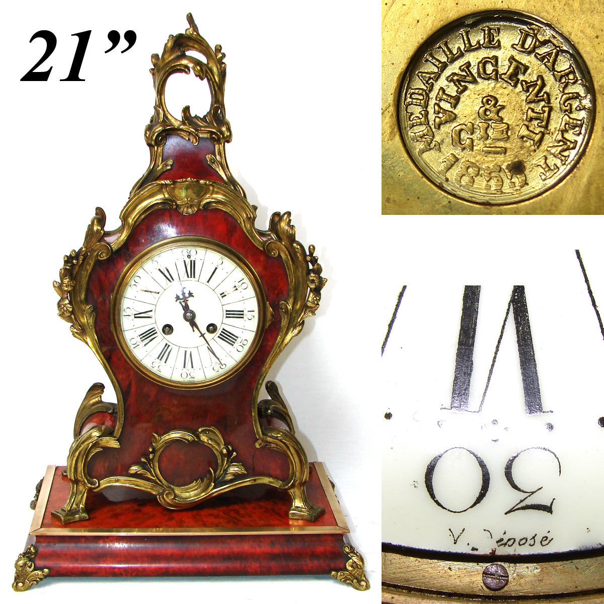 Lg Antique French Napoleon III Era 20 Boulle Style Mantel Clock