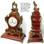 Lg Antique French Napoleon III Era 20" Boulle Style Mantel Clock & Pedestal Base, Vincenti