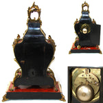 Lg Antique French Napoleon III Era 20" Boulle Style Mantel Clock & Pedestal Base, Vincenti